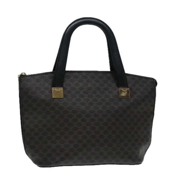 CELINE Macadam Canvas Hand Bag Pvc Leather Black Gold - Picture 1 of 16
